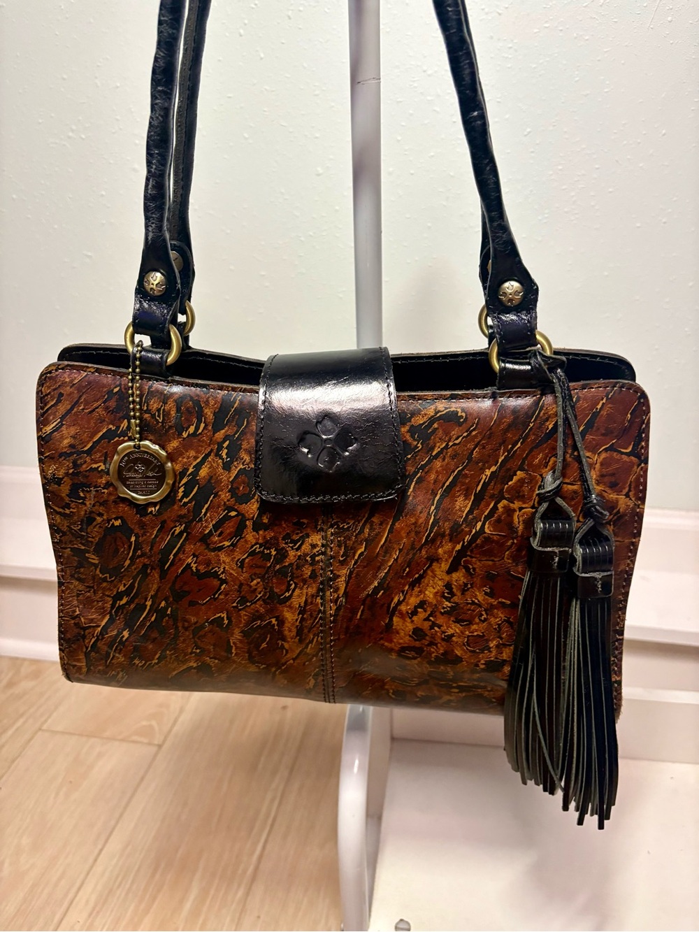 Patricia Nash Brown Leopard-Print Leather Satchel with Tassels - Picture 11 of 15
